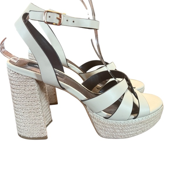 Aqua Shoes - Aqua Gyen Ankle Strap Espadrille Platform Sandals Bone Leather Size 10